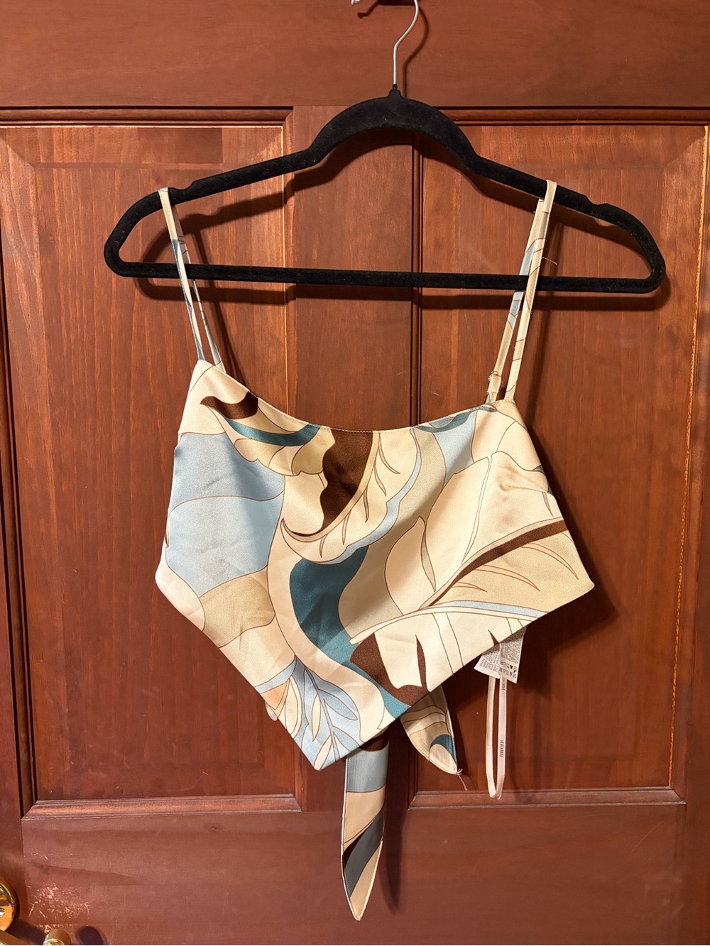 Forever 21 Beige, Blue & Brown Leaf-Print Tie-Front Cami